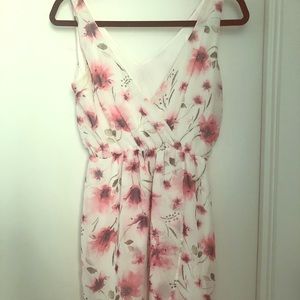 V neck white and pink floral dress